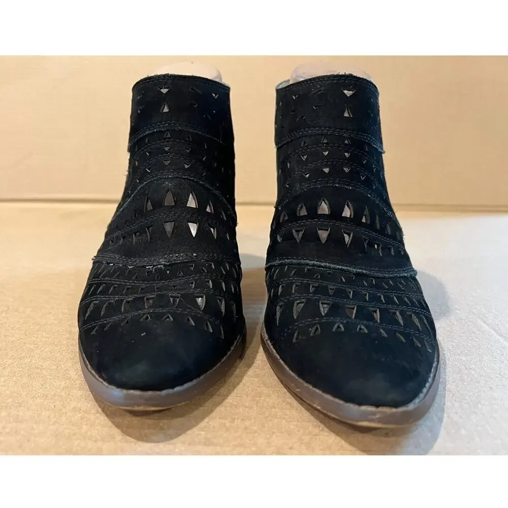Steve Madden Jarlyn Cutout Suede Leather Booties Womens 9.5M Block Heel Black